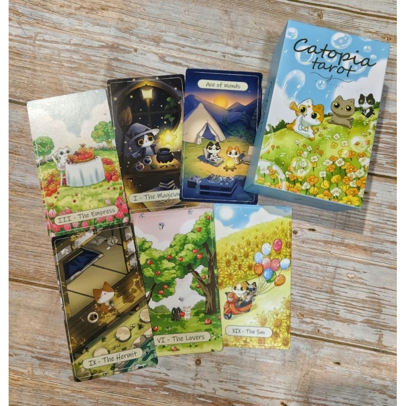 Catopia Tarot ไพ่ยิปซีแท้ธีมแมวเหมียวน่ารักขอบเงินหรูหรา ไพ่ทาโร่ต์ Tarot cards