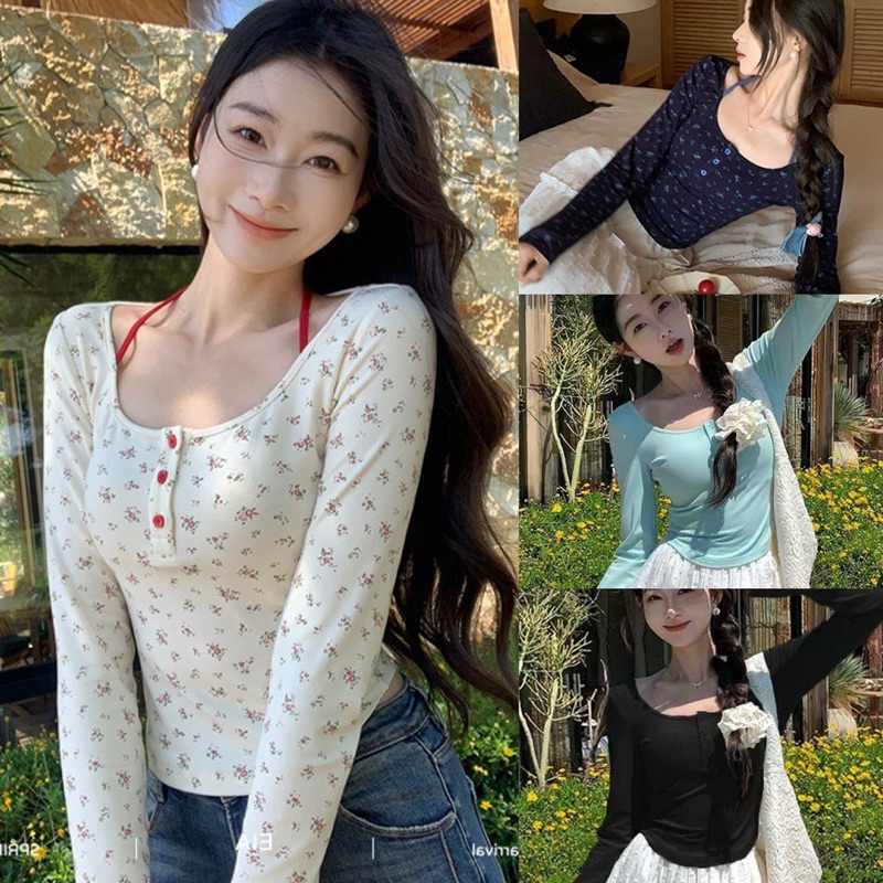 เสื้อแขนยาวผู้หญิง ลายลูกไม้ มีฟองน้ำในตัวและทีสายชั้นใน ดีเทลน่ารัก พร้อมส่งในไทย กำลังมาแรง