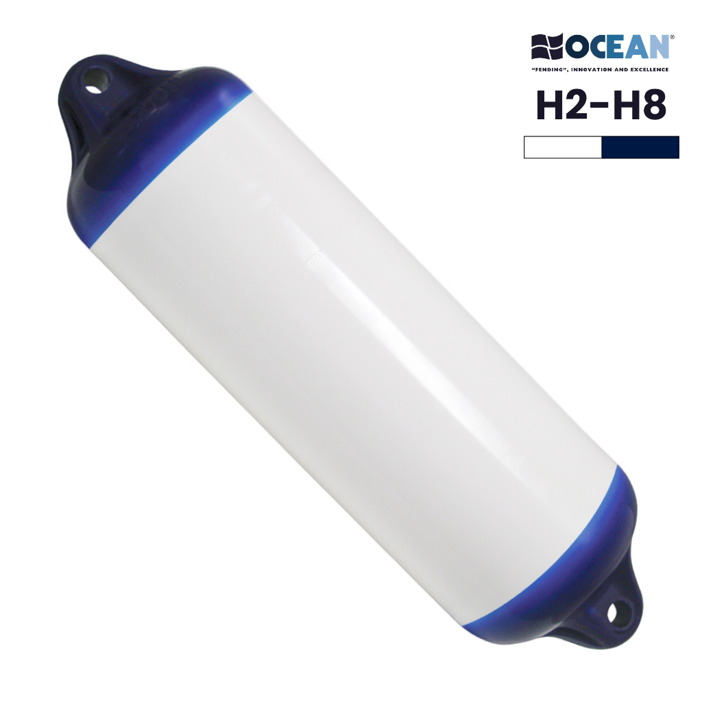 ทุ่นกันกระแทกเรือ ลูกตะเพรา เฟนเดอร์ (แบบยาว สีขาว-น้ำเงินเข้ม) OCEAN Heavy Duty Fender H Series