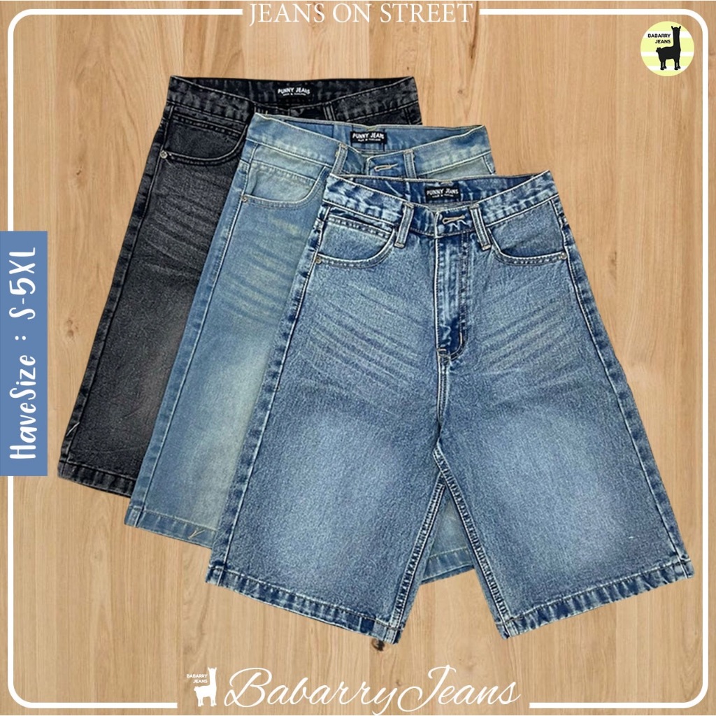 Babarry On Street - กางเกงยีนส์ 5 ส่วน เอวสูง ผ้าไม่ยืด ยาว 22 นิ้ว [S-5XL]