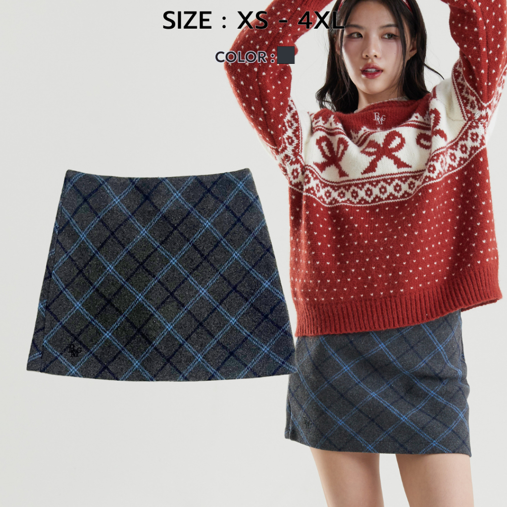 Bemingskirt036(XS-4XL) - Plaidy Skirt กระโปรงทรงเอลายสก็อต ดีเทลแต่งกระเป๋าหน้า 2 ข้าง เนื้อผ้าดี