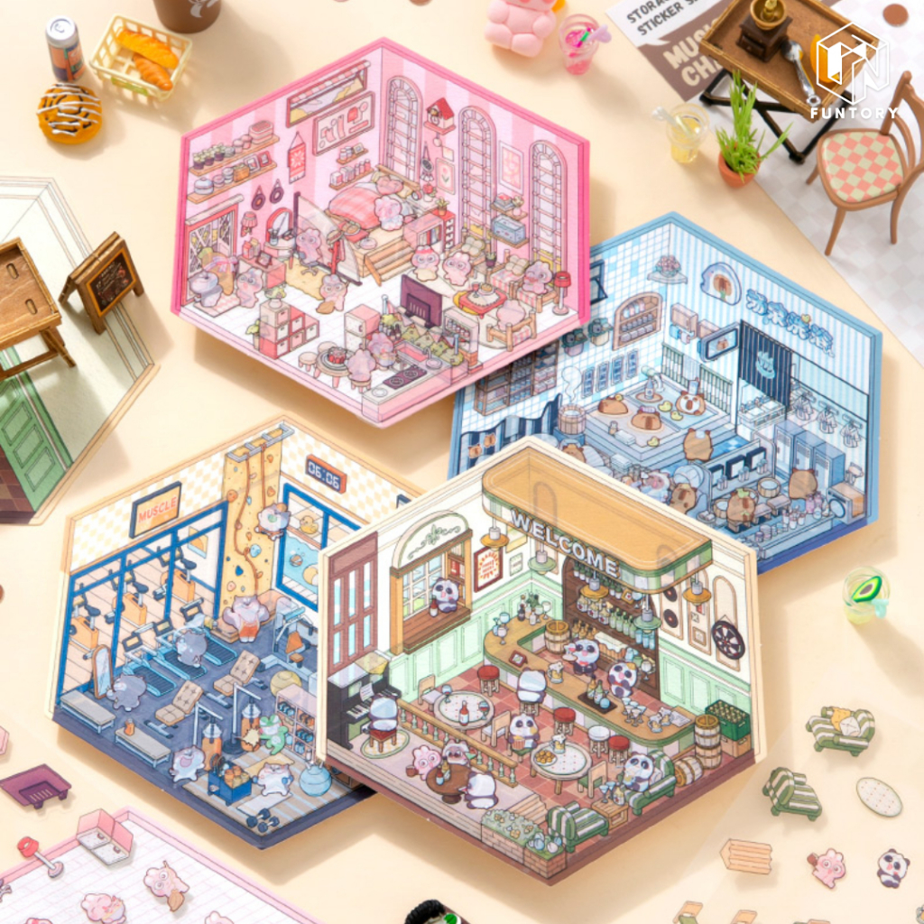 พร้อมส่ง 2 สติกเกอร์ DIY ห้องจิ๋ว บ้านจิ๋ว sticker น่ารัก แต่งมือถือ iPad สมุดโน้ต ของเล่น
