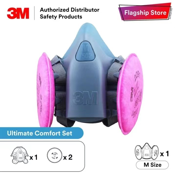หน้ากาก 3M 7502+2091 พร้อมแผ่นกรอง รุ่น 2097 ป้องกันฝุ่น สารเคมี เหมาะกับ งานเจียร์ เชื่อม ตัด ราคา ถูกที่สุด ดีลบีเคเค