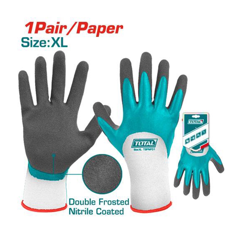 Total ถุงมือผ้า เคลือบยางไนไตร รุ่น TSPNF01 / TSP13106-XL ( Nitrile frosted coated gloves ) ถุงมือไน