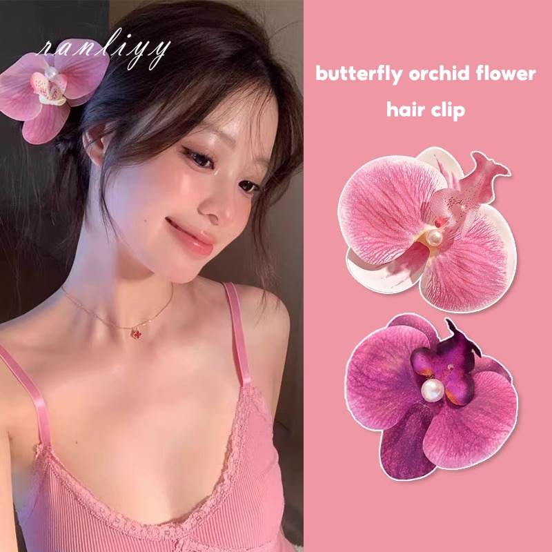 ส่งเร็ว🌼กิ๊บติดผมลายดอกไม้กล้วยไม้สีสันสดใสประดับมุกสไตล์เกาหลีแฟชั่นหรูหราหางม้าเครื่องประดับผมสำหรับผู้หญิง-Ranliyy