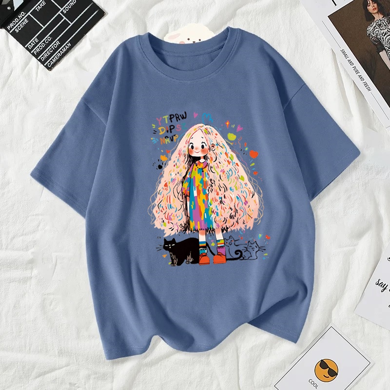 เสื้อยืดผู้หญิงแฟชั่นสาวลายการ์ตูนน่ารักฤดูร้อนเสื้อผ้าแฟชั่นส่วนเกาหลีสวมใส่สบายมาก#A170