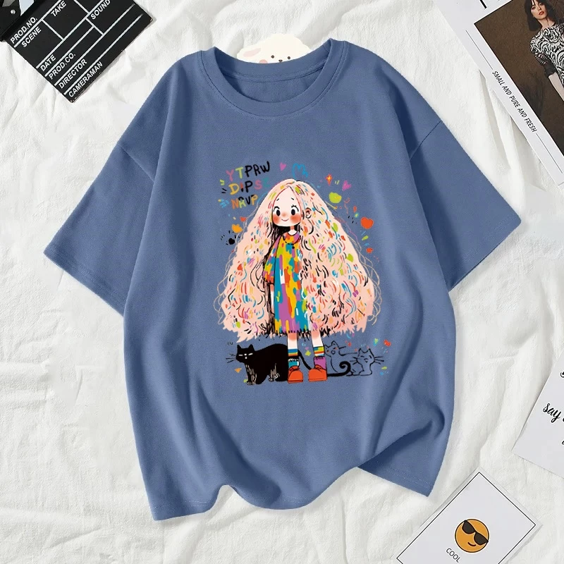 เสื้อยืดผู้หญิงแฟชั่นสาวลายการ์ตูนน่ารักฤดูร้อนเสื้อผ้าแฟชั่นส่วนเกาหลีสวมใส่สบายมาก#A170