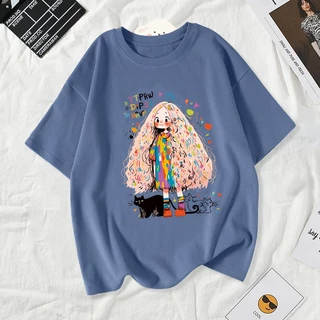 เสื้อยืดผู้หญิงแฟชั่นสาวลายการ์ตูนน่ารักฤดูร้อนเสื้อผ้าแฟชั่นส่วนเกาหลีสวมใส่สบายมาก#A170