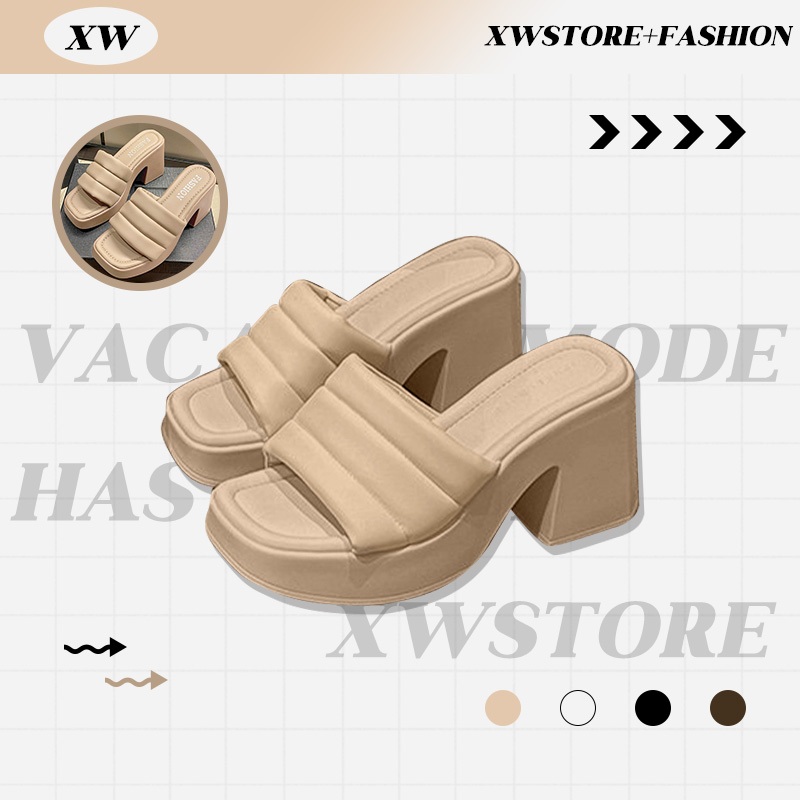 XWshopee แนะนำรองเท้าแตะส้นหนาผู้หญิง 4 สี นุ่มสบาย เหมาะกับทุกโอกาส แมทช์ง่าย จัดส่งได้ทันที