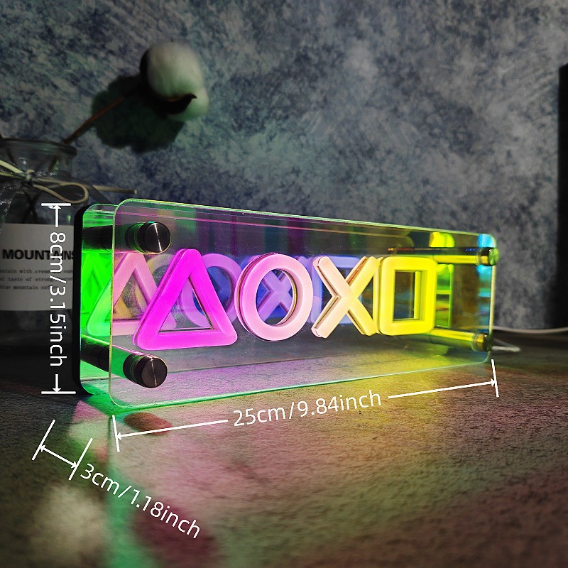 🎮 ไฟไอคอน Playstation โคมไฟนีออน อะคริลิค ไล่โทนสี สีสันสดใส สําหรับตกแต่งห้องเล่นเกม