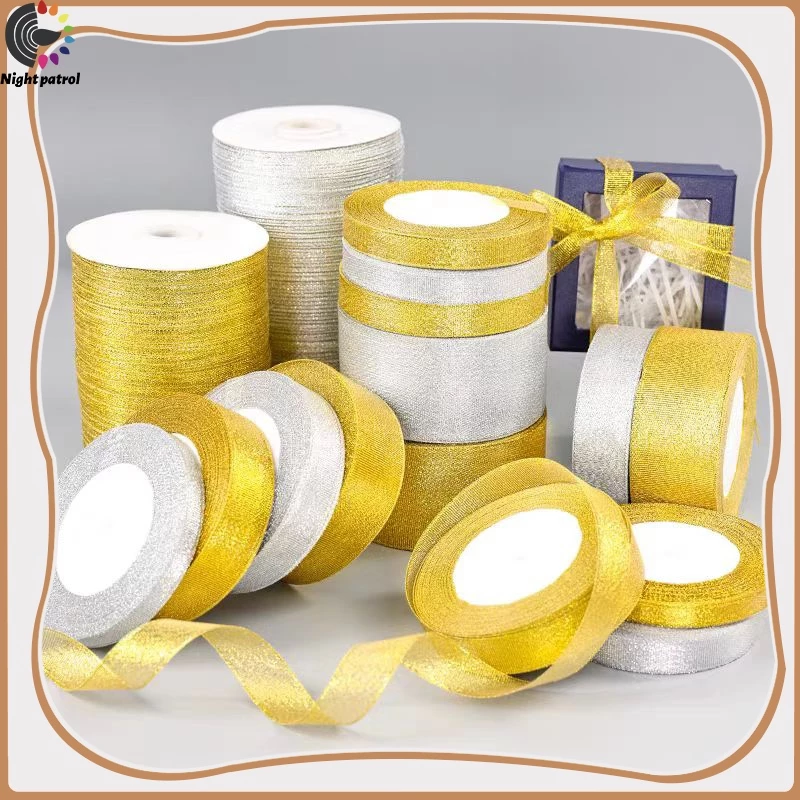 ริบบิ้นสีทองสีเงินแฮนด์เมด Diy สําหรับตกแต่งงานหัตถกรรม Bow Craft Ribbon Cardมีหลายขนาด(25 หลา / ม้วน)