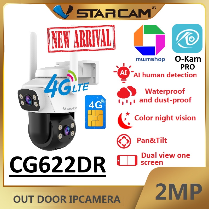 Vstarcam CG622DR (เลนส์คู่ - ใส่ซิมได้ 4G ) กล้องวงจรปิดไร้สาย Outdoor ความละเอียด 3MP(1296P) ภาพสี 