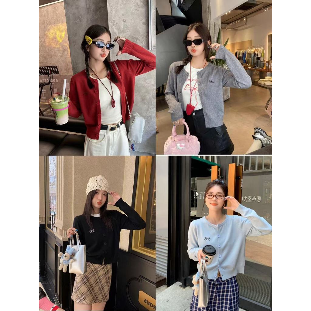 mimi&didi#  เสื้อคาดิแกนไหมพรมแขนยาวผู้หญิง สไตล์เกาหลี คอวี คาร์ดิแกน ผ้านิ่มใส่สบาย3032
