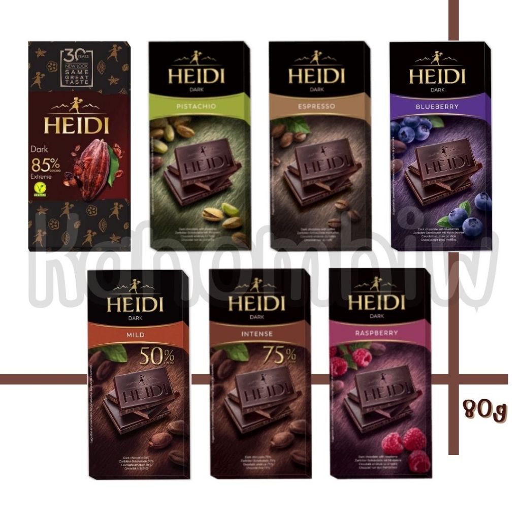 HEIDI Dark Chocolate ดาร์กช็อกโกแลตจากสวิส นํ้าหนัก 80 กรัม มี 7 รสชาติ