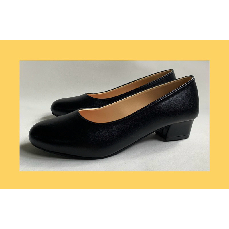 รองเท้าคัทชูหัวมน ส้นสูง 1.5 นิ้ว หนังนิ่ม สีดำ ไซซ์ 33-48 งาน handmade ใส่ทำงาน ใส่เที่ยว ใส่สบาย