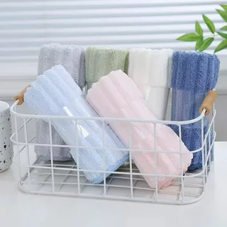 ผ้าเช็ดตัว ผ้าขนลายคลื่น ผ้าขนหนู สำหรับเช็ดผม ผืนเล็ก ผืนกลาง สีพื้น 【 ขนาด34x74 CM. 70x135 CM.】