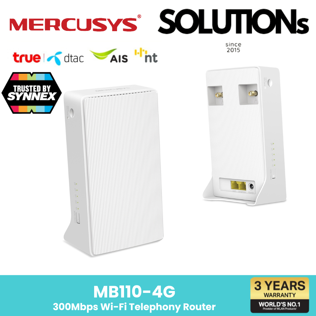 MERCUSYS เราเตอร์ใส่ซิม 4G LTE MB110-4G 300 Mbps WIRELESS N 4G LTE ROUTER ประกัน 3 ปี