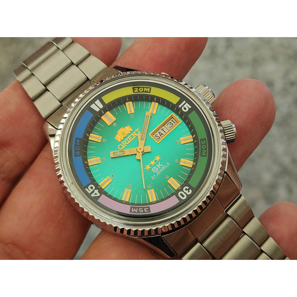นาฬิกา Orient SK King diver Automatic Diver หน้าเขียว ขอบในหมุนได้ สภาพสวยๆ (used) แท้จากปี 1970.