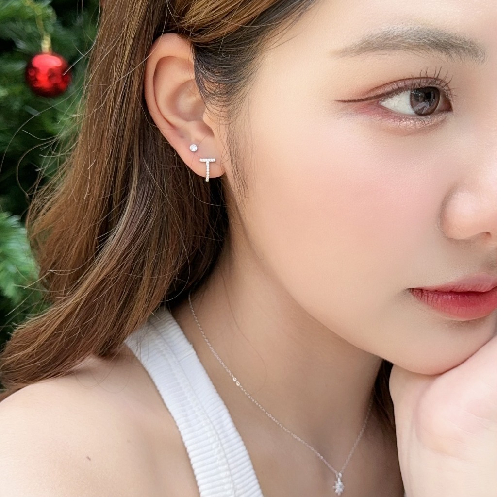 Suwann.na [ราคาต่อคู่] ต่างหู ต่างหูเงินแท้ ต่างหูห่วง ห่วงตัว T รูปที่ 2