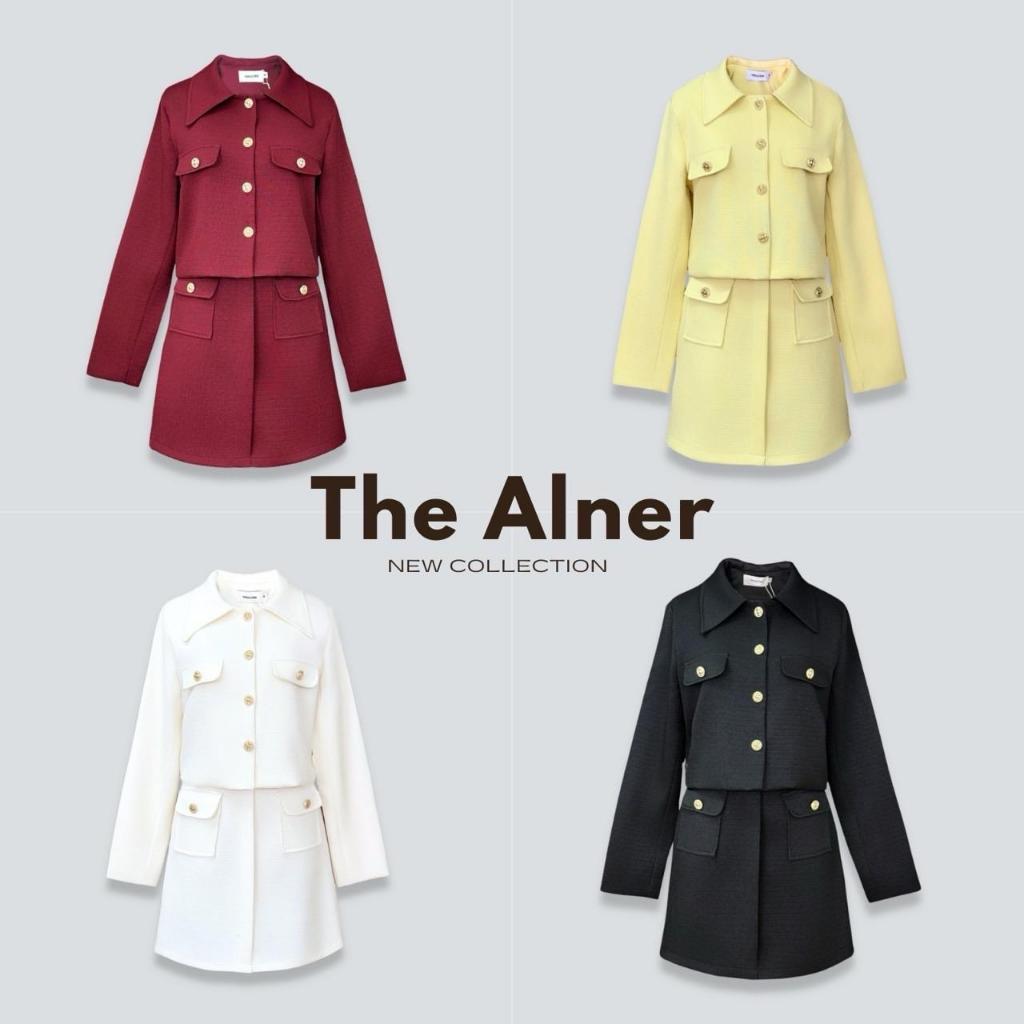 AN742 เซ็ตเสื้อคอปกแขนยาว+กระโปรงแต่งกระเป๋า The Alner Women Clothing ผู้หญิง