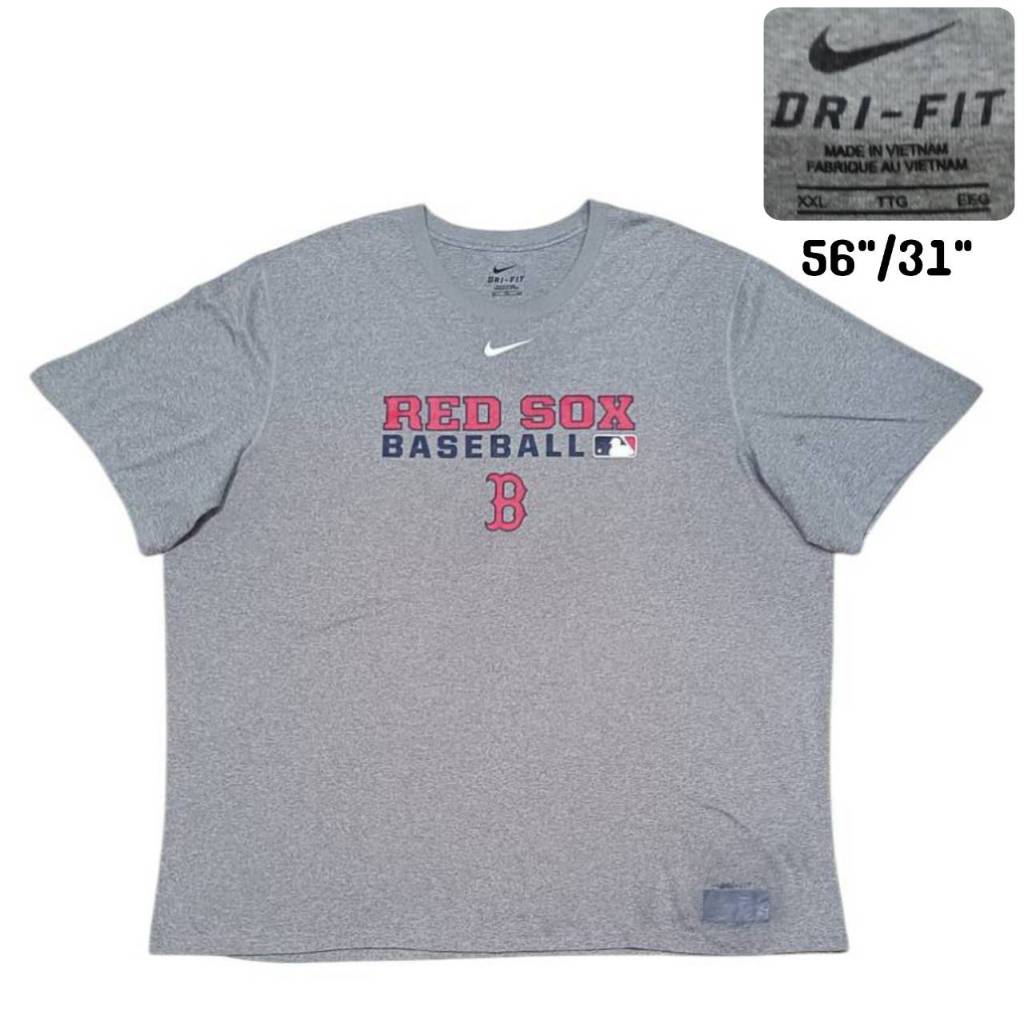 NIKE BASEBALL เสื้อแขนสั้น คอกลม ผ้ากีฬา RED SOX สีเทา อกหน้าผ้า 56" ป้ายคอไซส์ XXL มือสอง สภาพดี