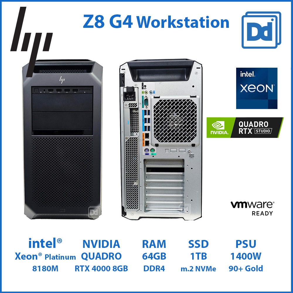 HP Z8 G4 Workstation 2X Xeon Platinum 8180M 56C/112T NV Quadro RTX 4000 8GB RAM 64GB SSD NVMe 1TB US