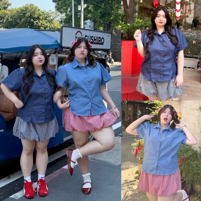 เสื้อเชิ้ตคอปก (ผ้ายีนส์) เสื้อเชิ้ตสาวอวบ อก40-50นิ้ว Freesize เสื้อเชิ้ตไซซ์ใหญ่