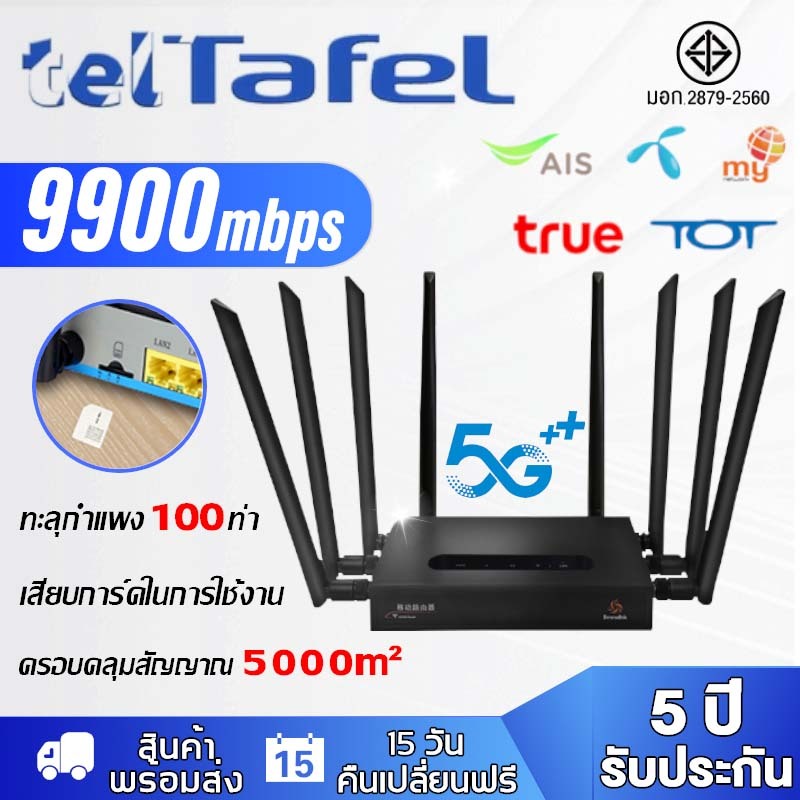 รับประกัน 5 ปี เร้าเตอร์ใส่ซิม 9900Mbps เน็ตเร็วกว่าจรวด ใช้ได้กับซิมทุกเครือข่าย เสียบใช้เลย เราเตอร์ wifi router