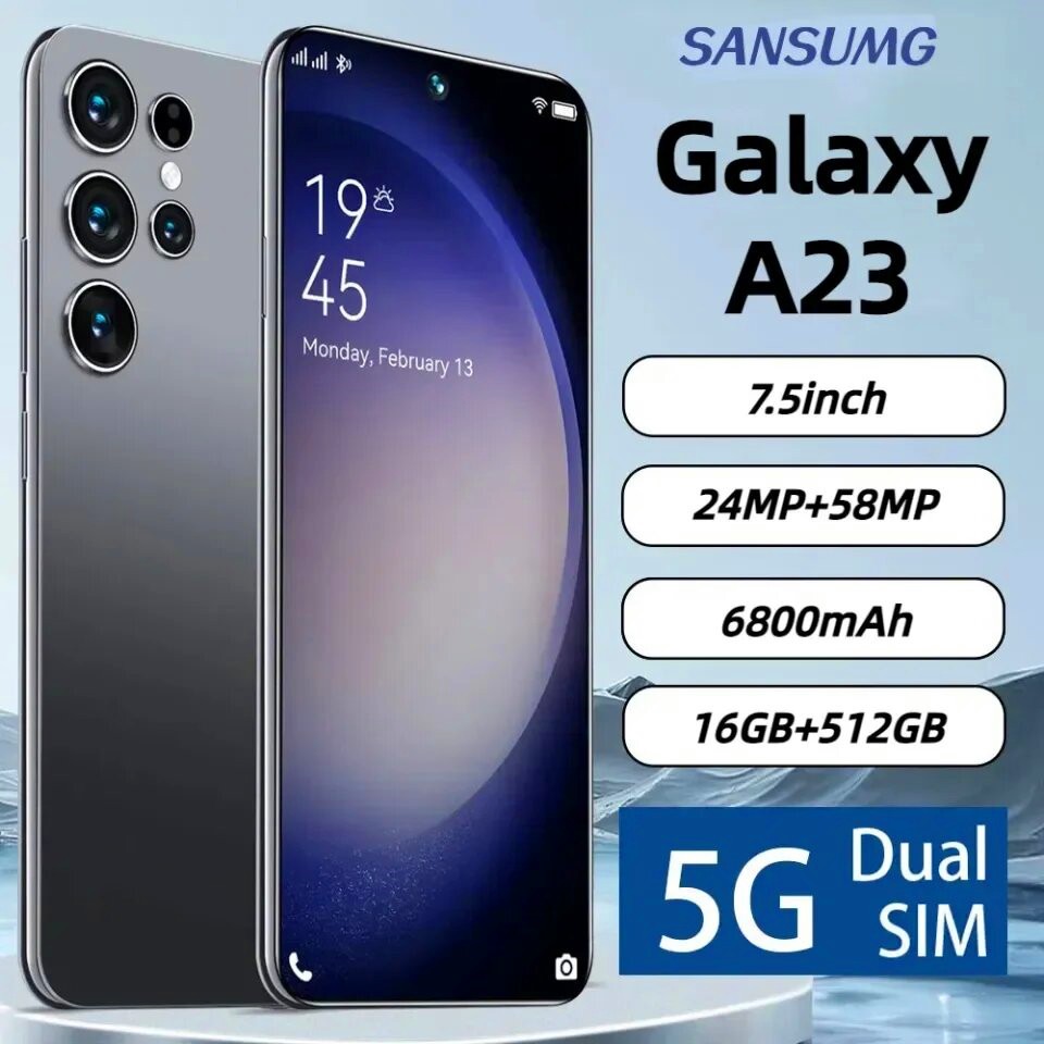 Galaxy A23 Ultraสมาร์ทโฟนหน้าจอHDขนาด7.5นิ้วสมาร์ทโฟน5G WiFi 16GB + 512GB 6800MA Hโทรศัพท์มือถือซิมก