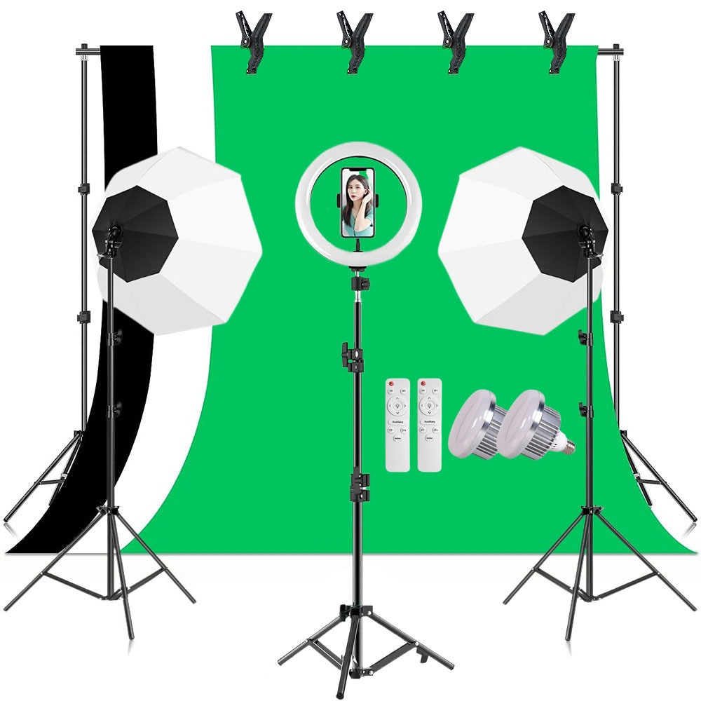 Ring Light 85W/300W ไฟไลฟ์สด สตูดิโอถ่ายภาพ ไฟต่อเนื่อง ไฟสตูดิโอ 70cm Softbox ไฟถ่ายรูป ผ้าฉากหลัง 2x3m ฉากถ่ายรูป 2x2m