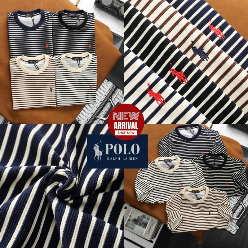 POLO T-SHIRT UNISEX Cotton เสื้อยืดแขนสั้นคอกลมลายทาง polo