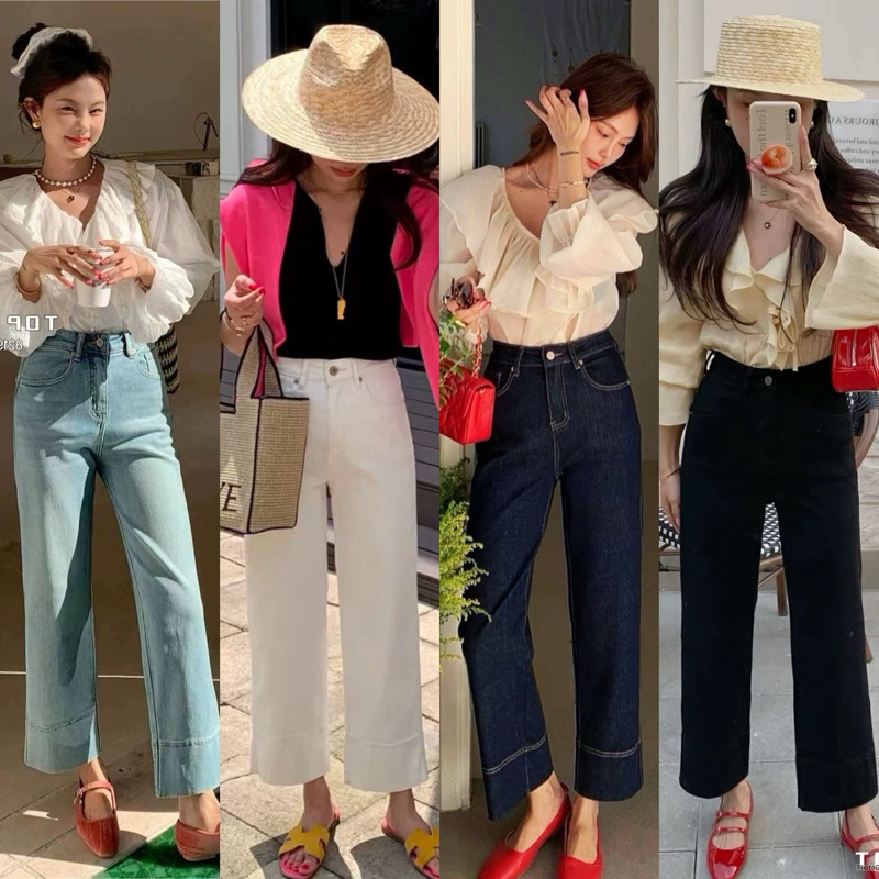 กางเกงยีนส์ ผ้ายืด เอวสูงเก็บทรงสวย ปลายขาตะเข็บ งานนำเข้าทรงสวยค่า