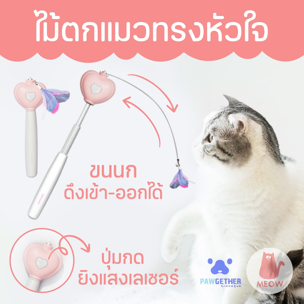 ของเล่นแมว ไม้ตกแมวมีเลเซอร์ ทรงหัวใจ สีชมพู Pawgether Teaser Toy 1