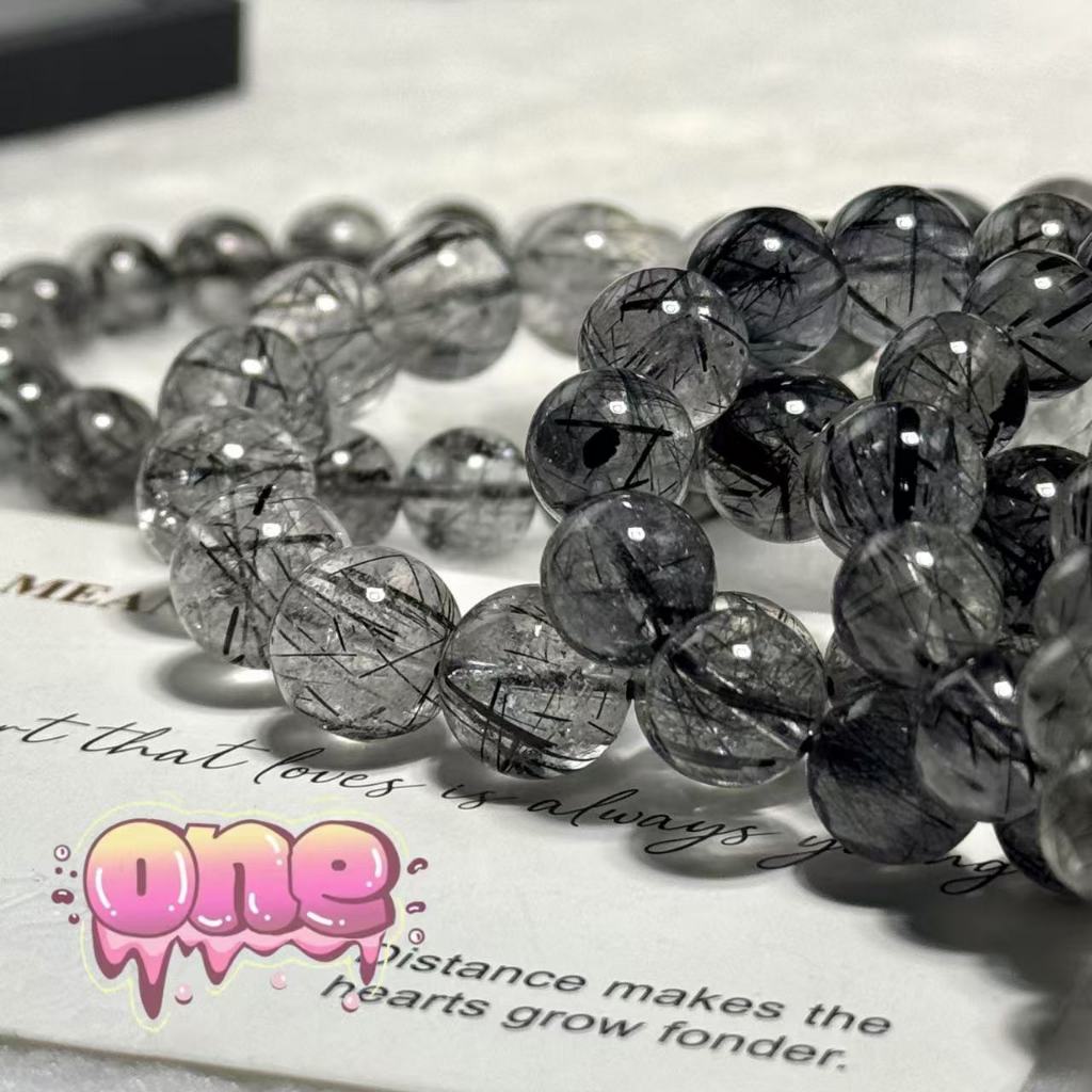หินแก้วขนเหล็ก หินไหมดำ(Black Rutilated Quartz) ไหมดำ（แก้วขนเหล็ก） ไหมดำตัวผู้ (วงข้อมือ) ไหมดำแท้