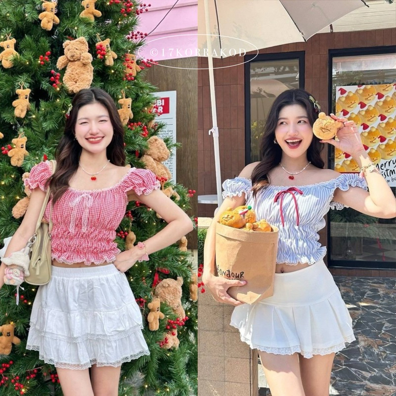 เสื้อแขนตุ๊กตาสม็อคลำตัว แต่งโบว์หน้า (KF flower)