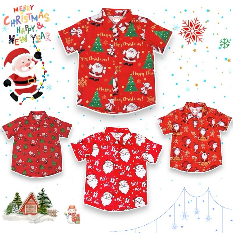 เสื้อเชิ้ตเด็กลายคริสต์มาส สีสดใส ลายสวย new !! สินค้าพร้อมส่งในไทย KMHV