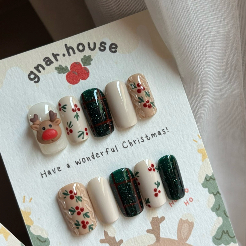 gnar.house เล็บคริสต์มาส เรซิ่นกวาง เพ้นท์นูน 🦌🎄