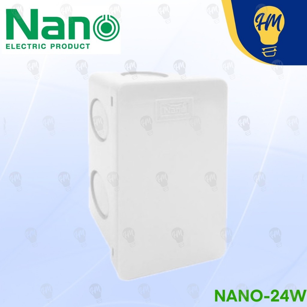 Nano กล่องพักสาย 2X4 สีขาว , สีเหลือง รูเจาะสำหรับท่อนิ้ว (หุน) รุ่น NANO-24