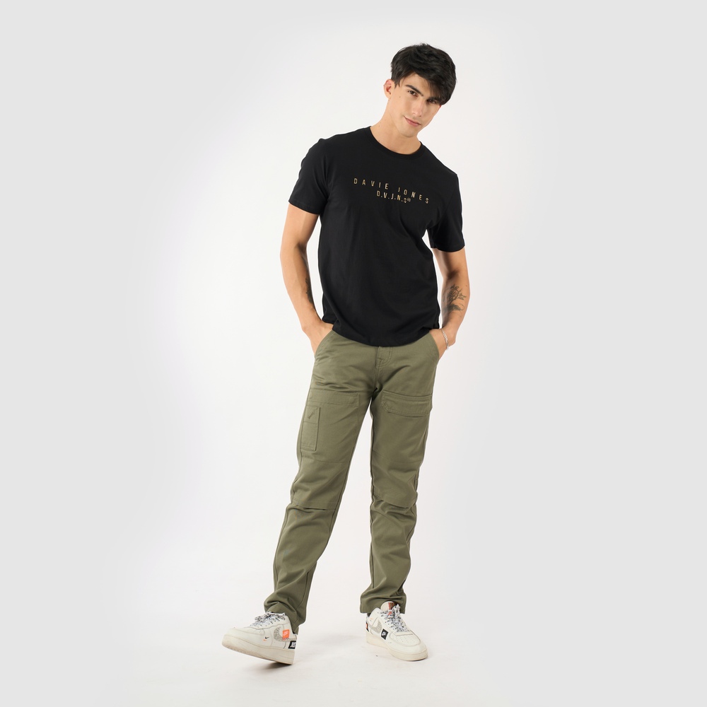 DAVIE JONES [BE FEARLESS] เสื้อยืดผู้ชาย Logo Slim Fit T-Shirt สีดำ ขาว LG0098 ราคา ถูกที่สุด ดีลบีเคเค แกลเลอรีภาพที่ 4