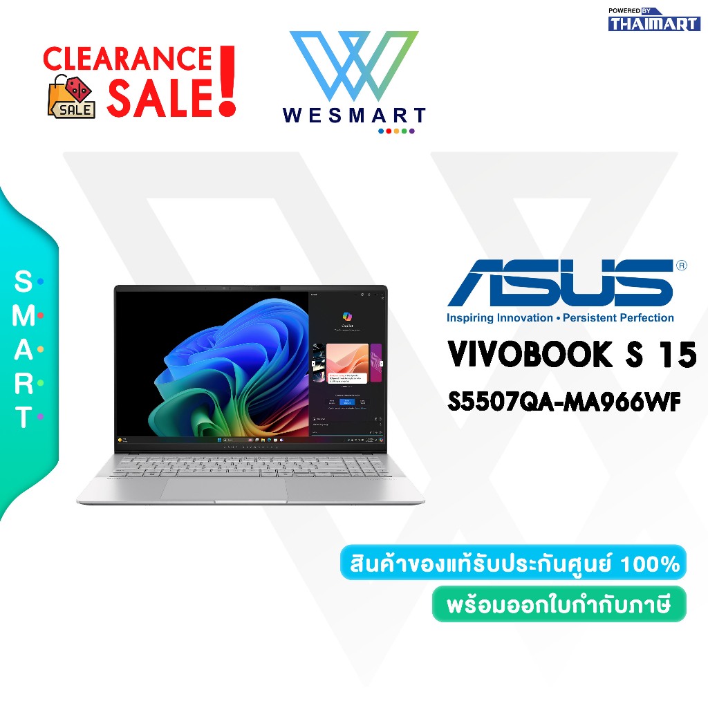(Clearance0%) ASUS NOTEBOOK (โน้ตบุ๊ค) VIVOBOOK S 15 OLED S5507QA-MA966WF : ตัวโชว์ Demo/ประกันศูนย์