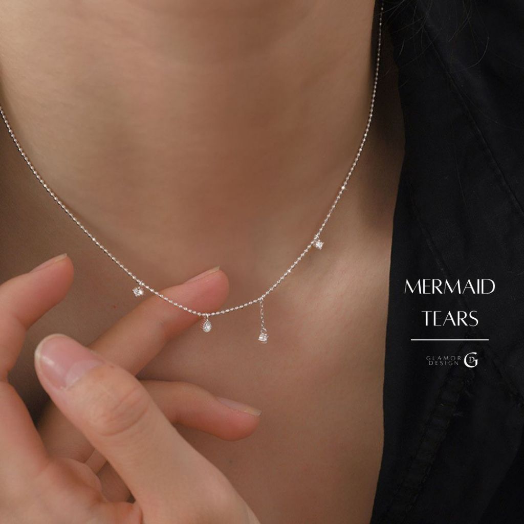 GLAMOR✨สร้อยคอเงิน Mermaid Tears สร้อยแฟชั่น สร้อยหยดน้ำ สร้อยคอเงินแท้925 จี้เพชร สร้อยเพชร
