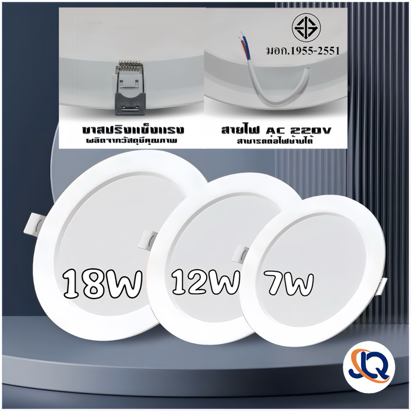 โคมไฟดาวน์ไลท์ ฝังฝ้า LED ติดฝ้าเพดาน Panel 18W 12W 7W ดาวไลท์ แบบบาง กลม แสงขาว Daylight