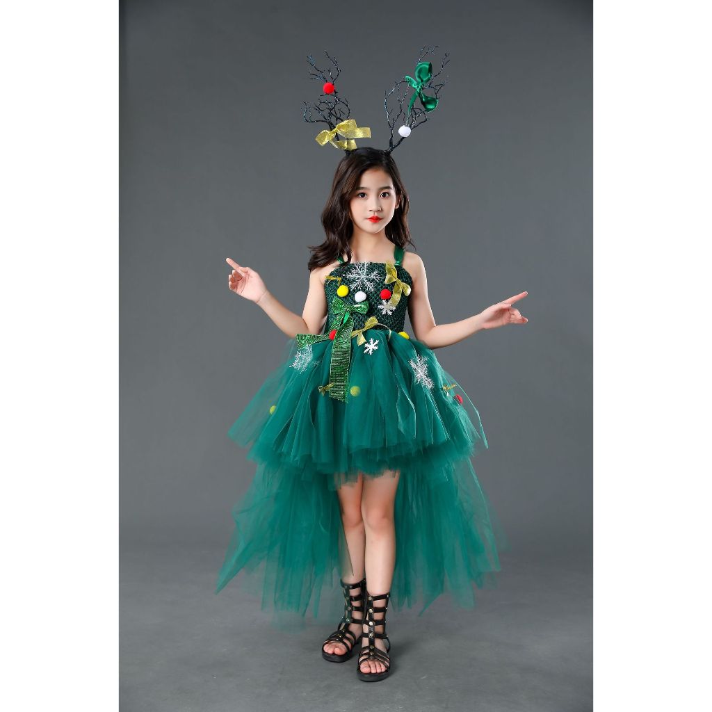 ชุดเดรสเจ้าหญิง Christmas Xmas Catwalk พร้อมทีคาดผมเขากวาง