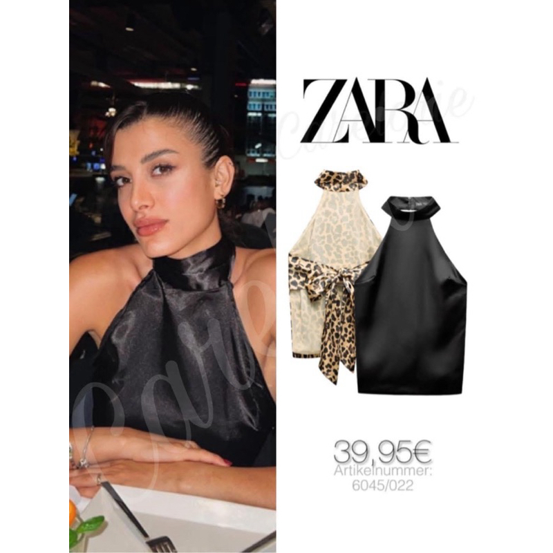 สวยแอบแซ่บเบาๆน๊า เสื้อคล้องคอแบบผูกหลัง ZARA SATIN HALTER TOP WITH BOW มีกระดุมหลังคอ เข้าใหม่