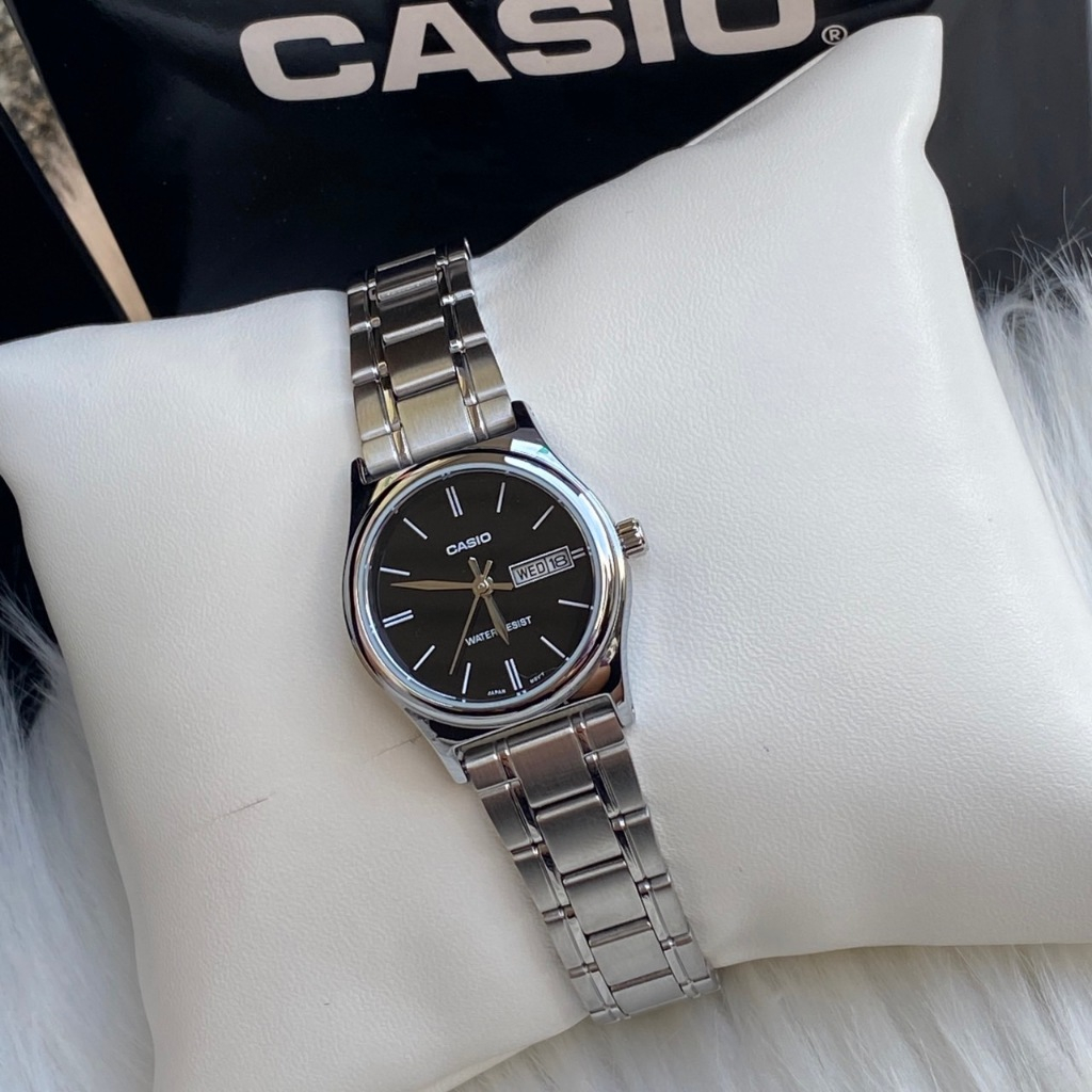 CASIO LTP-V006D หน้าปัด25มม. นาฬิกาหญิง สายสแตนเลส กันน้ำ แสดงวันที่-สัปดาห์ คาสิโอแท้ รับประกันศูนย์1ปี