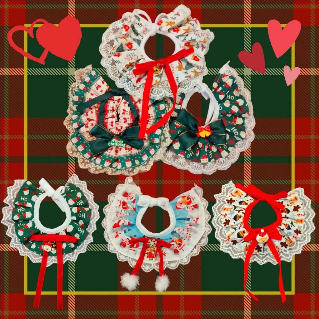 (CM11) ปลอกคอลูกไม้ธีมคริสต์มาส สัตว์เลี้ยง สุนัข แมว (พร้อมส่งจากไทย!) ลายน่ารัก สีสันสดใส