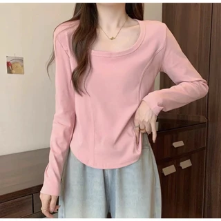 เสื้อแขนยาวผู้หญิง เสื้อกันหนาวผู้หญิง คอกว้าง ปลายยูพรางหุ่น สไตล์เกาหลี ใส่ในช่วงฤดูหนาว