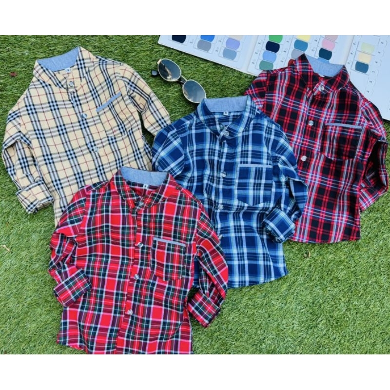 🏁new หนุ่มน้อยมาดเซอร์ เสื้อเชิ้ตเด็กลายสก็อต  แขนยาว อย่างหล่อ