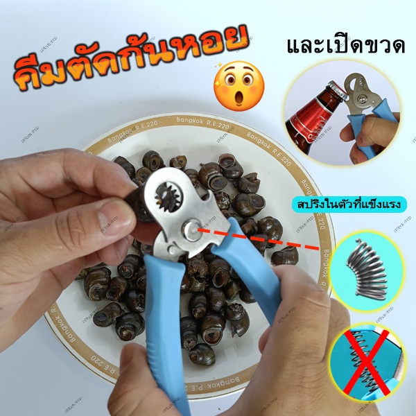 คีมตัดก้นหอยและที่เปิดขวด,หนาพิเศษ 3.0 มม.ตัวช่วยตัดก้นหอยขมได้อย่างรวดเร็ว