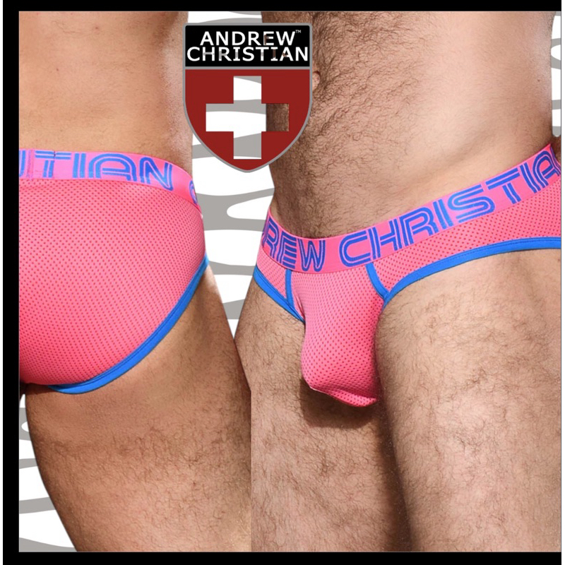 กางเกงในชาย Andrew สีฟูเซีย บรีฟ ขอบน้ำเงิน size S,M